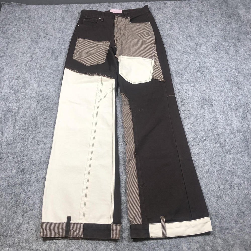 Revice Denim Jeans Womens 24 Brown Multi High Rise Wide Leg Patchwork Striped
